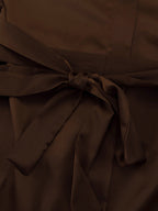 Brown Satin Mini Shirt Dress With High Neck And Lantern Sleeve For Women 2026