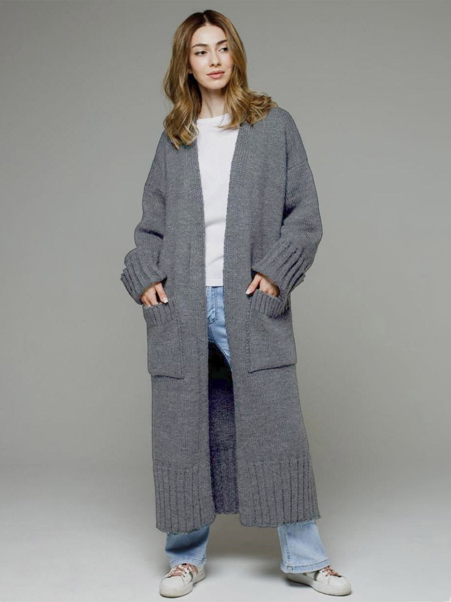Longline Cardigan Drop Shoulder Ribbed Full Length Women's Sweater
