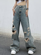 Wash Denim Ripped Jeans
