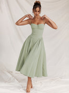 Soft Pink Corset Dress Spaghetti Strap Backless Pleated Cottagecore Midi Dress 2026