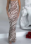 Zebra Print Strapless Bodycon Mermaid Hem Maxi Dress