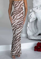 Zebra Print Strapless Bodycon Mermaid Hem Maxi Dress