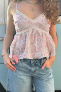 Sweet Floral V Neck  Backless Crop Top