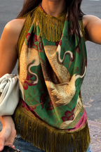 British Retro Diamond Tassel Square Scarf