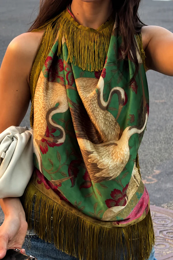 British Retro Diamond Tassel Square Scarf
