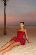 Strapless Corset Rosette Applique Structured Mini Dress