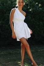 One-Shoulder Belted Asymmetrical Cocktail Dress