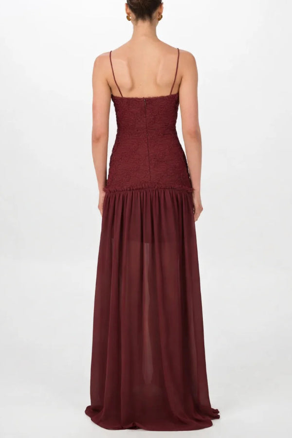 Stylish Three-dimensional Floral Chiffon Patchwork Strapless Elegant Maxi Dress