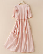 Cotton Linen Round Neck Casual Dress