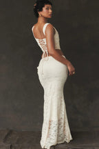 White Lace-up Crop Top And Maxi Skirt Dress