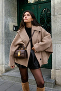 Winter Loose Short Stand Long Casual Wool Blended Khaki Coat