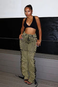 Drawstring Lace-Up Denim Jeans