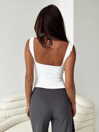Simple Cami Top Side Slit Pleated Summer Casual Women Top