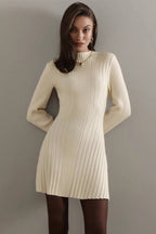 Mock Neck Ribbed Knit Long Sleeve Bodycon Mini Dress