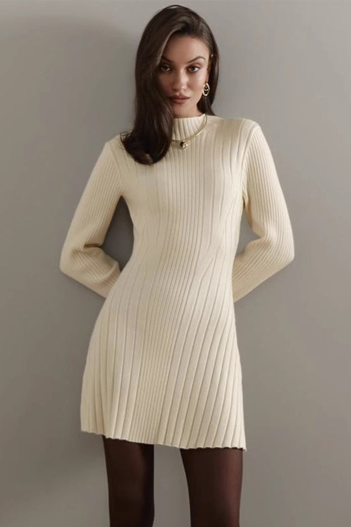 Mock Neck Ribbed Knit Long Sleeve Bodycon Mini Dress