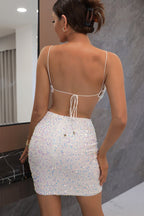 White Spaghetti Strap All Over Sequin Mini Dress