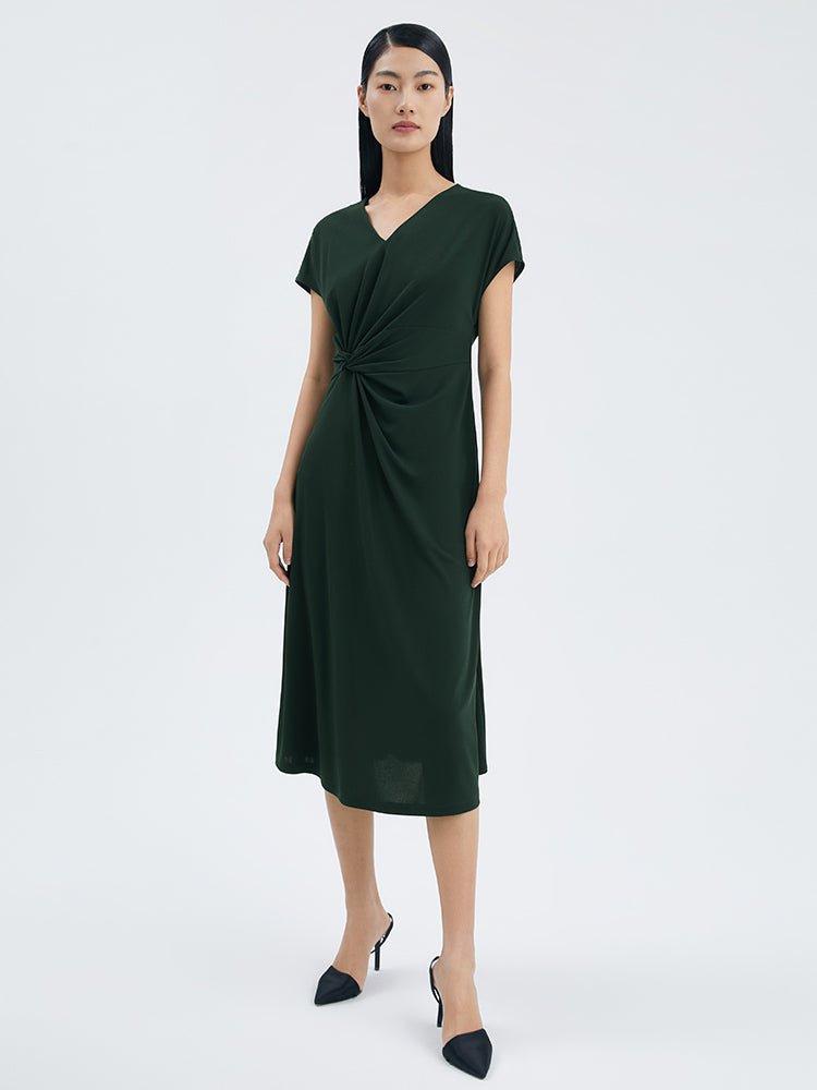 Cap Sleeve Center Back Seam Relaxed Fit Midi Dress
