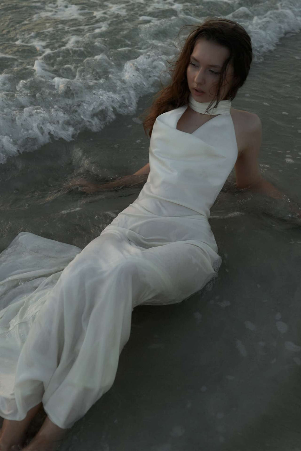 Satin V-Neck Halter Backless Maxi Dress