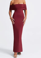 Off Shoulder Ruched Band Bodycon Floor Length Maxi Dress