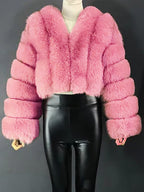 Faux Fur Coat V-Neck Long Sleeves Winter Eco-friendly Fur Crop Jacket For Women 2026