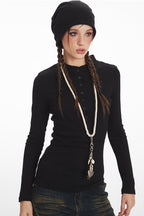 Structured Shoulder Slim Knit Top