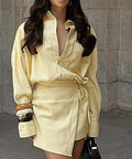 Yellow Cotton Pockets Lace-Up Mini Office Two Piece Set