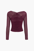 The Michelle — Ruched Mesh Top with Crossover Neckline