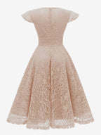 Vintage 1950s Midi Lace Dress for Women - V Neck Cap Sleeve A-line Cocktail Prom Gown - Wedding Guest Wear 2026