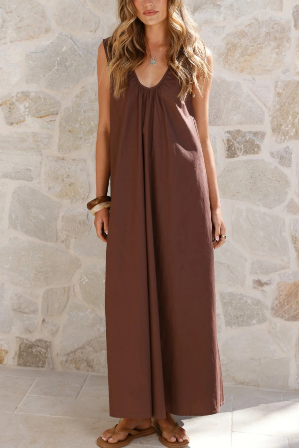 Solid Color Loose Sleeveless Casual Vacation Maxi Dress