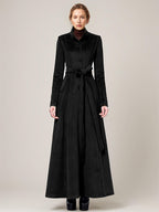 Long Wool Blend Coat Stand collar Belted Warm Classic Full-length Winter Outerwear For Women 2026