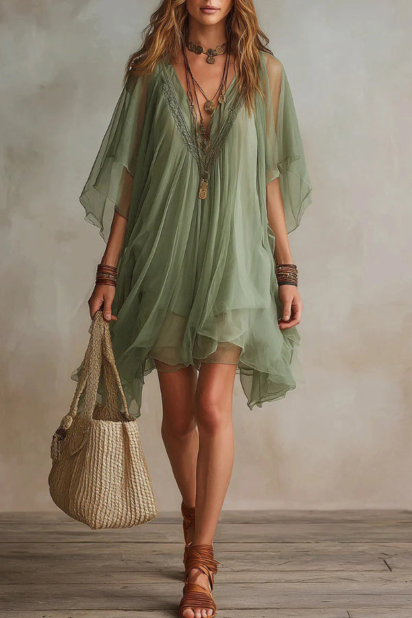 V-neck Chiffon Loose-fitting Cover-up Beach Dress