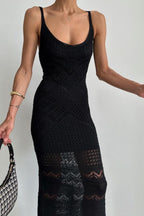 Crochet Deep V-Neck Spaghetti Strap Open Work Maxi Dress