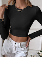 Solid Cutout Backless Twist Back Long Sleeve Knit