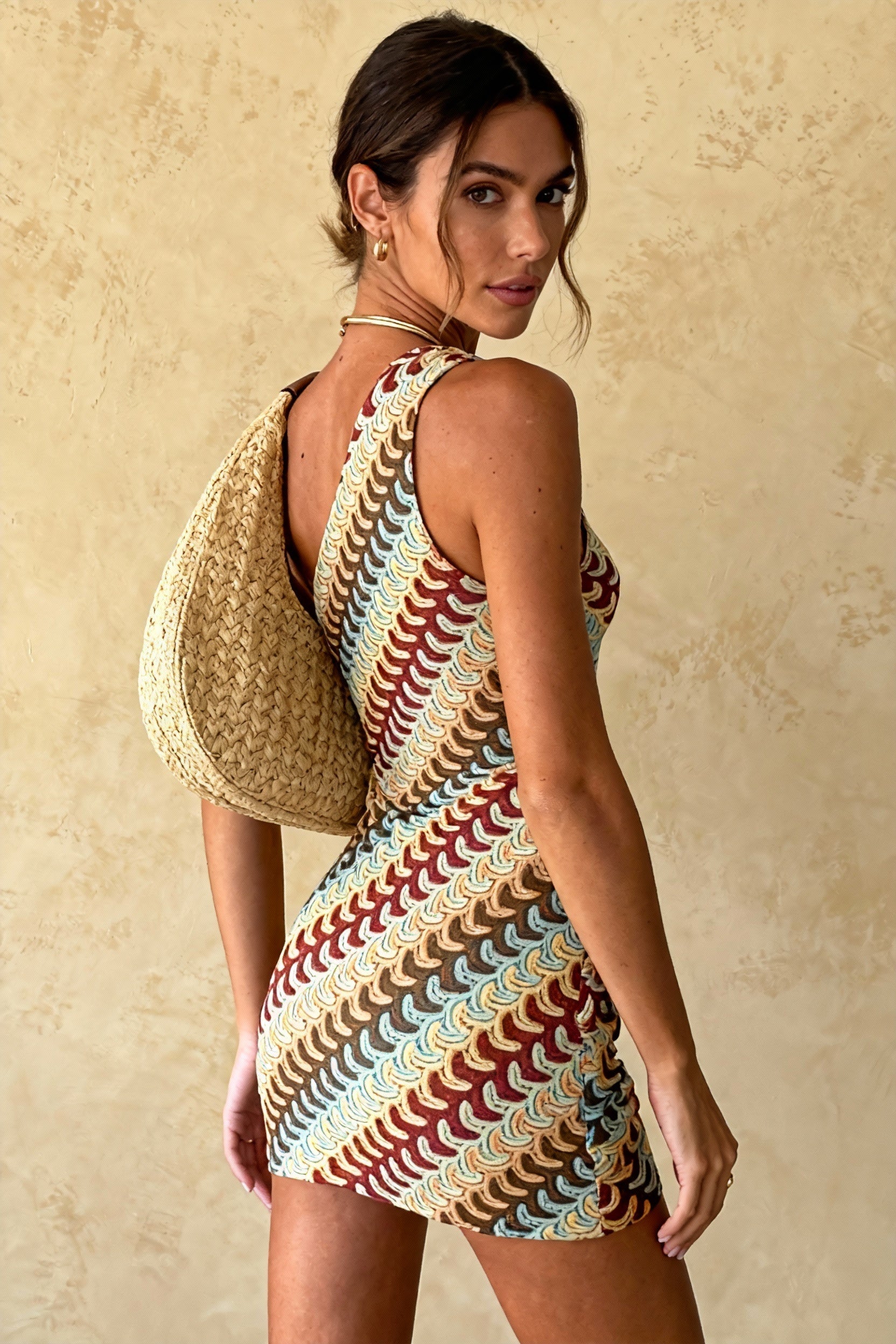 Knit One Shoulder Scalloped Texture Bodycon Mini Dress