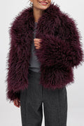 Versatile Wine Red Faux Fur Solid Coat
