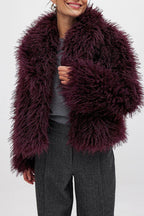 Versatile Wine Red Faux Fur Solid Coat