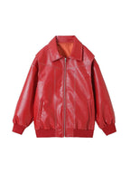 Loose long sleeve vintage leather jacket