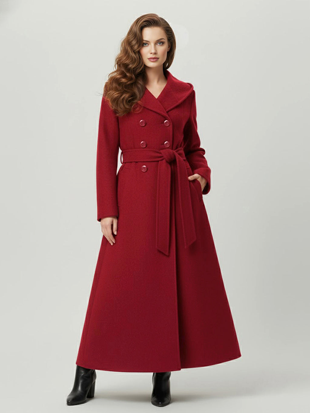 Wool Blend Maxi Hooded Coat With Double-Breasted Design For Women 2026