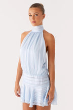 Elegant Halter Satin Jacquard Stripe Mini Dress