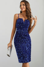 Sweetheart Spaghetti Strap Sequin Side Slit Bodycon Midi Dress