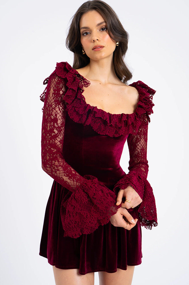 Red Velvet Bell Sleeve Bodycon Dress