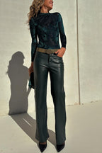 Stylish Faux Leather Pocketed Straight Stretch Pants