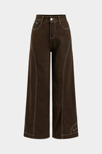 Denim Seamdetail High Waist Straight Leg Jeans