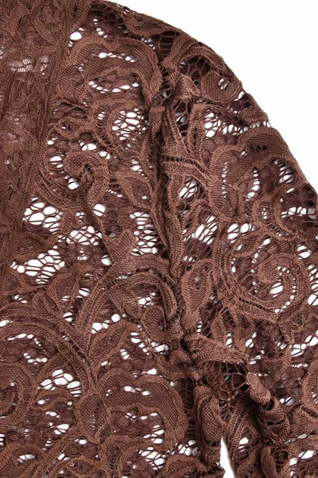 Floral Lace Deep V-Neck Bell Sleeve Asymmetric Ruffle Hem Mini Dress