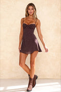 Polka Dot Spaghetti Strap Sweetheart Bustier Fit and Flare Mini Dress