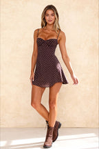 Polka Dot Spaghetti Strap Sweetheart Bustier Fit and Flare Mini Dress