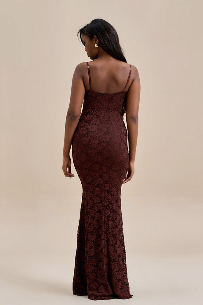 Spaghetti Strap Sweetheart Lace Bustier Mermaid Maxi Dress