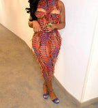 Halter Neck Bust Cut Out Tassel Fringe Knit Bodycon Maxi Dress