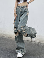 Wash Denim Ripped Jeans