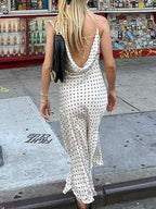 Polka Dot Backless High Slit Maxi Dress